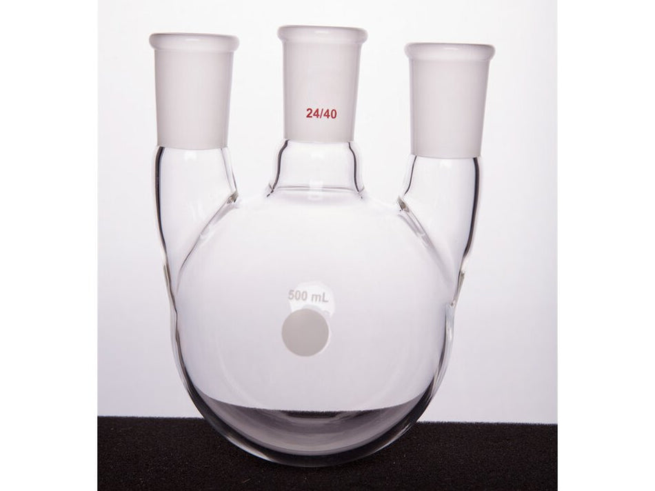 MSE PRO Straight Three-Mouth Ball Bottle, Thick Wall and High Strength, Middle Grinding Mouth: 24/40, Side Grinding Mouth: 24/40, 500mL