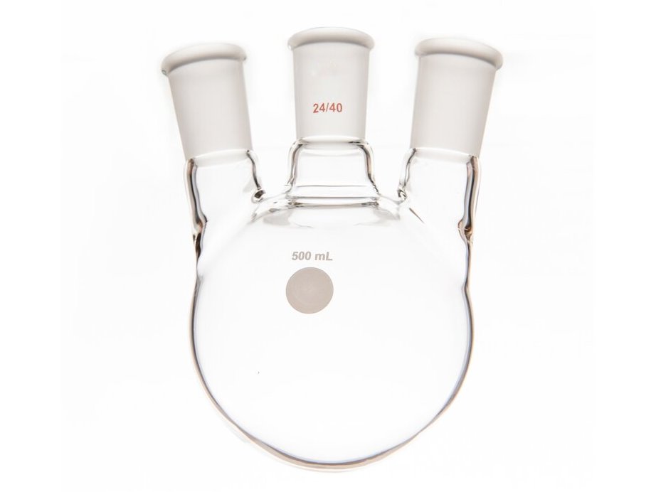 MSE PRO Small Angle Three-Mouth Ball Bottle, Thick Wall and High Strength, Middle Grinding Mouth: 24/40, Side Grinding Mouth: 24/40, 500mL