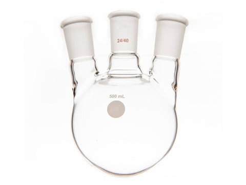 MSE PRO Small Angle Three-Mouth Ball Bottle, Thick Wall and High Strength, Middle Grinding Mouth: 24/40, Side Grinding Mouth: 24/40, 500mL