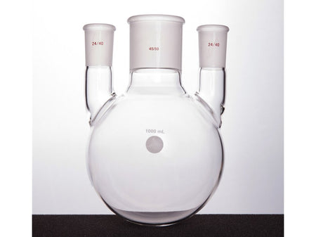 MSE PRO Straight Three-Mouth Ball Bottle, Thick Wall and High Strength, Middle Grinding Mouth: 45/50, Side Grinding Mouth: 24/40, 1000mL