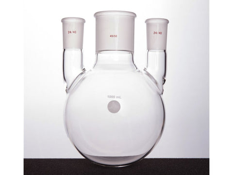 MSE PRO Straight Three-Mouth Ball Bottle, Thick Wall and High Strength, Middle Grinding Mouth: 45/50, Side Grinding Mouth: 24/40, 1000mL