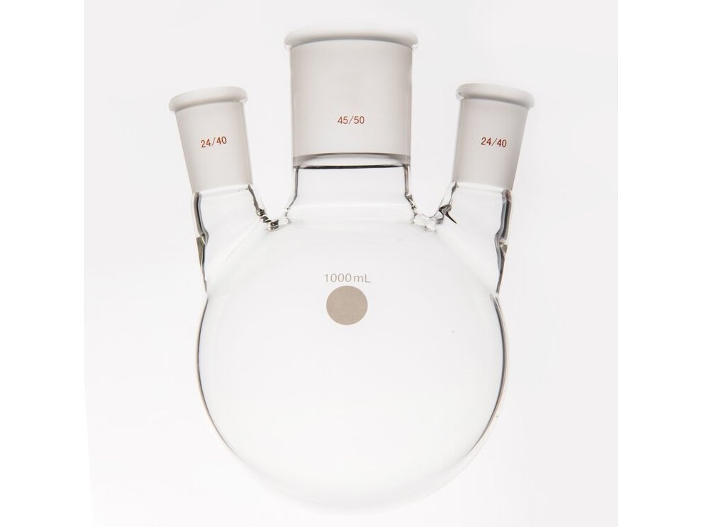 MSE PRO Small Angle Three-Mouth Ball Bottle, Thick Wall and High Strength, Middle Grinding Mouth: 45/50, Side Grinding Mouth: 24/40, 1000mL