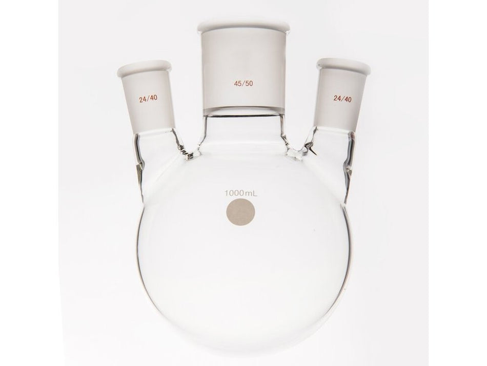 MSE PRO Small Angle Three-Mouth Ball Bottle, Thick Wall and High Strength, Middle Grinding Mouth: 45/50, Side Grinding Mouth: 24/40, 1000mL