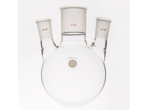 MSE PRO Small Angle Three-Mouth Ball Bottle, Thick Wall and High Strength, Middle Grinding Mouth: 45/50, Side Grinding Mouth: 24/40, 1000mL