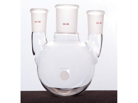 MSE PRO Straight Three-Mouth Ball Bottle, Thick Wall and High Strength, Middle Grinding Mouth: 45/50, Side Grinding Mouth: 24/40, 500mL