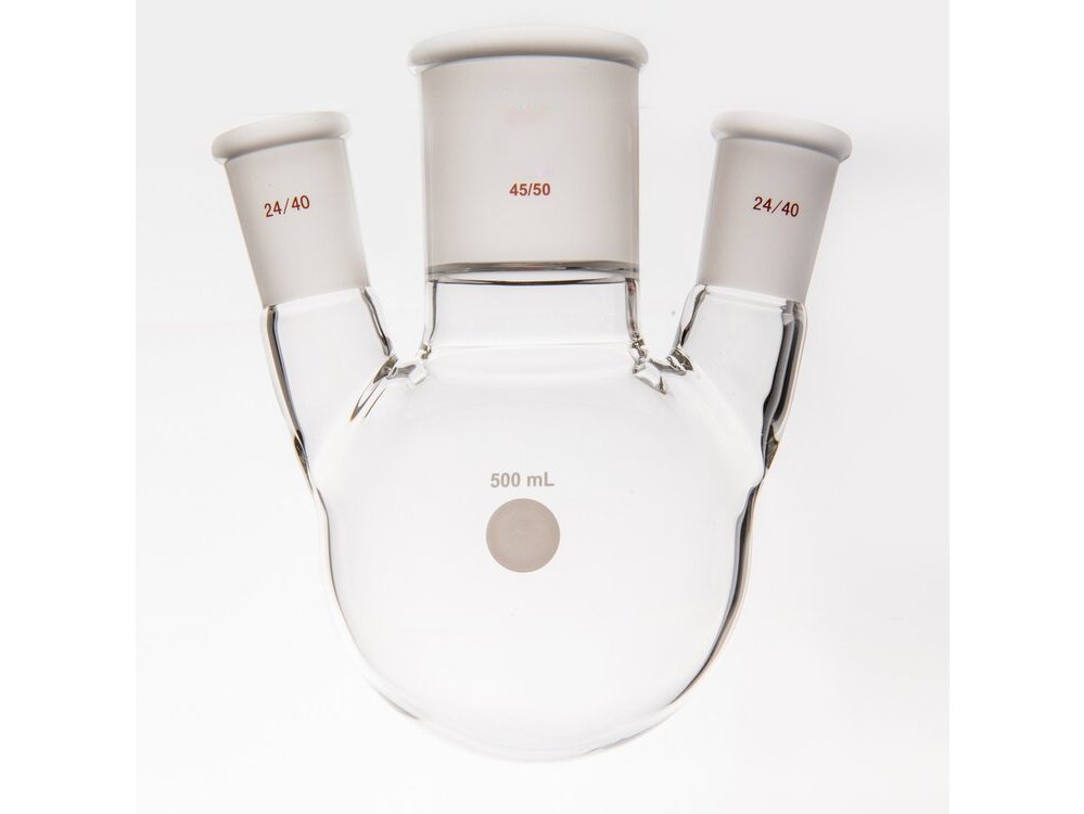 MSE PRO Small Angle Three-Mouth Ball Bottle, Thick Wall and High Strength, Middle Grinding Mouth: 45/50, Side Grinding Mouth: 24/40, 500mL