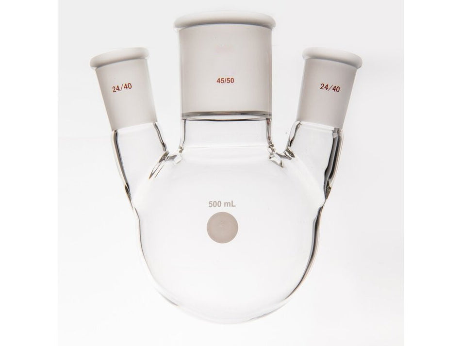 MSE PRO Small Angle Three-Mouth Ball Bottle, Thick Wall and High Strength, Middle Grinding Mouth: 45/50, Side Grinding Mouth: 24/40, 500mL