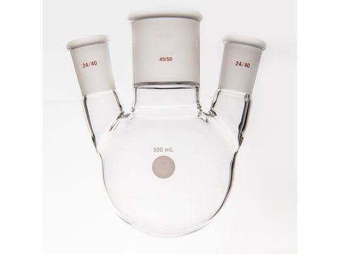 MSE PRO Small Angle Three-Mouth Ball Bottle, Thick Wall and High Strength, Middle Grinding Mouth: 45/50, Side Grinding Mouth: 24/40, 500mL