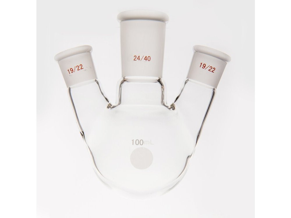 MSE PRO Small Angle Three-Mouth Ball Bottle, Thick Wall and High Strength, Middle Grinding Mouth: 24/40, Side Grinding Mouth: 19/22, 100mL