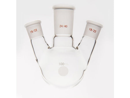 MSE PRO Small Angle Three-Mouth Ball Bottle, Thick Wall and High Strength, Middle Grinding Mouth: 24/40, Side Grinding Mouth: 19/22, 100mL