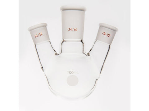 MSE PRO Small Angle Three-Mouth Ball Bottle, Thick Wall and High Strength, Middle Grinding Mouth: 24/40, Side Grinding Mouth: 19/22, 100mL