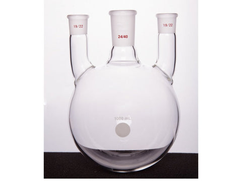 MSE PRO Straight Three-Mouth Ball Bottle, Thick Wall and High Strength, Middle Grinding Mouth: 24/40, Side Grinding Mouth: 19/22, 1000mL