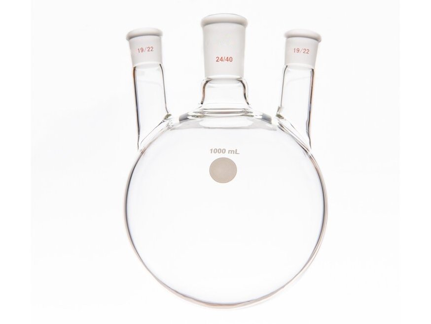 MSE PRO Small Angle Three-Mouth Ball Bottle, Thick Wall and High Strength, Middle Grinding Mouth: 24/40, Side Grinding Mouth: 19/22, 1000mL