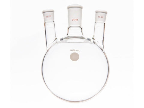 MSE PRO Small Angle Three-Mouth Ball Bottle, Thick Wall and High Strength, Middle Grinding Mouth: 24/40, Side Grinding Mouth: 19/22, 1000mL