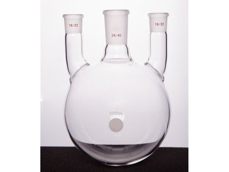 MSE PRO Straight Three-Mouth Ball Bottle, Thick Wall and High Strength, Middle Grinding Mouth: 24/40, Side Grinding Mouth: 19/22, 2000mL