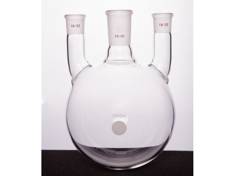 MSE PRO Straight Three-Mouth Ball Bottle, Thick Wall and High Strength, Middle Grinding Mouth: 24/40, Side Grinding Mouth: 19/22, 2000mL