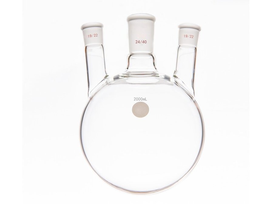 MSE PRO Small Angle Three-Mouth Ball Bottle, Thick Wall and High Strength, Middle Grinding Mouth: 24/40, Side Grinding Mouth: 19/22, 2000mL