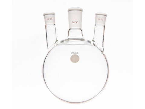 MSE PRO Small Angle Three-Mouth Ball Bottle, Thick Wall and High Strength, Middle Grinding Mouth: 24/40, Side Grinding Mouth: 19/22, 2000mL