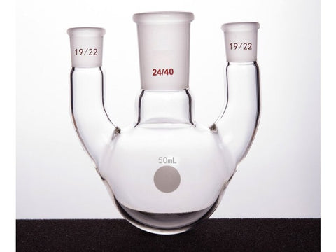 MSE PRO Straight Three-Mouth Ball Bottle, Thick Wall and High Strength, Middle Grinding Mouth: 24/40, Side Grinding Mouth: 19/22, 50mL