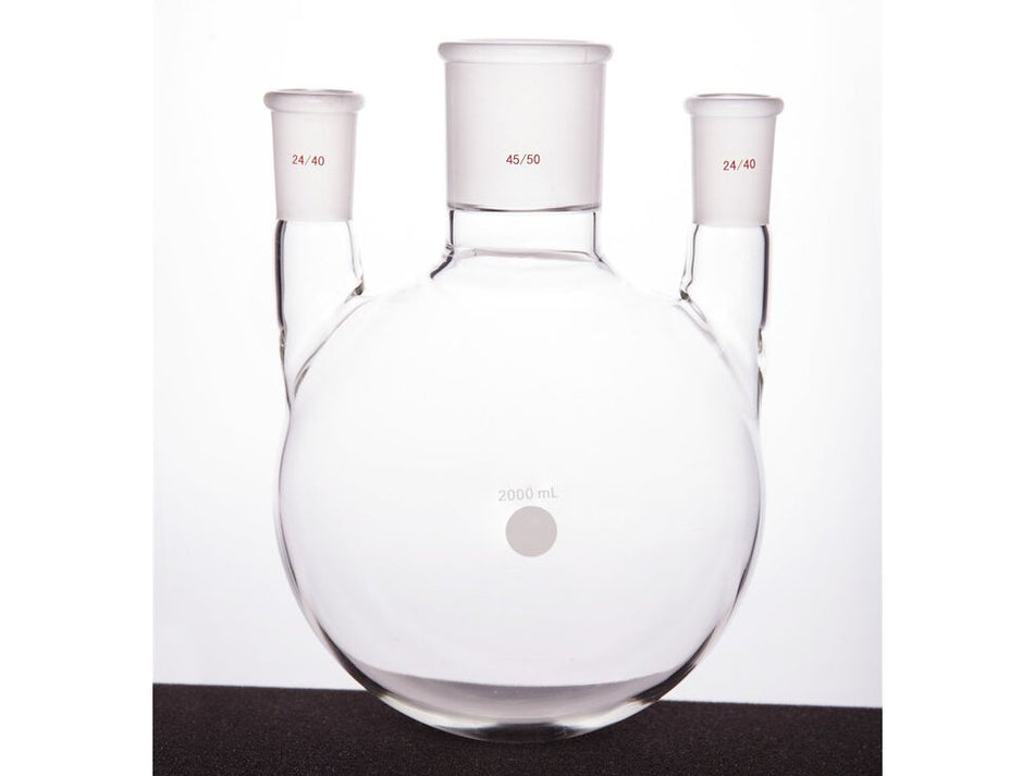 MSE PRO Straight Three-Mouth Ball Bottle, Thick Wall and High Strength, Middle Grinding Mouth: 45/50, Side Grinding Mouth: 24/40, 2000mL