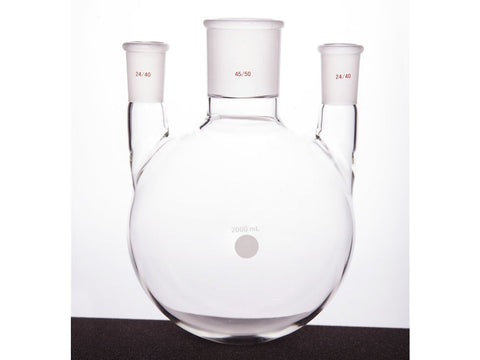 MSE PRO Straight Three-Mouth Ball Bottle, Thick Wall and High Strength, Middle Grinding Mouth: 45/50, Side Grinding Mouth: 24/40, 2000mL