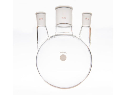 MSE PRO Small Angle Three-Mouth Ball Bottle, Thick Wall and High Strength, Middle Grinding Mouth: 45/50, Side Grinding Mouth: 24/40, 2000mL