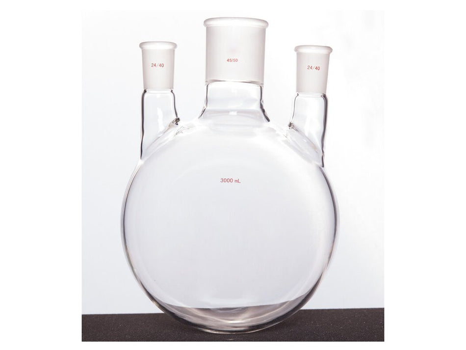 MSE PRO Straight Three-Mouth Ball Bottle, Thick Wall and High Strength, Middle Grinding Mouth: 45/50, Side Grinding Mouth: 24/40, 3000mL