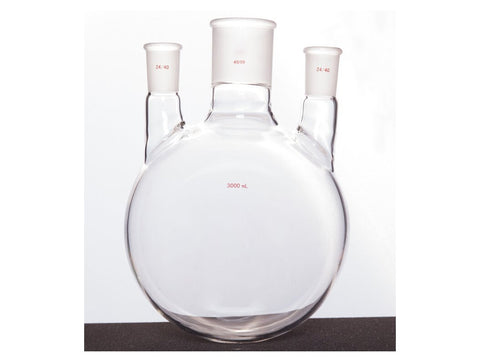 MSE PRO Straight Three-Mouth Ball Bottle, Thick Wall and High Strength, Middle Grinding Mouth: 45/50, Side Grinding Mouth: 24/40, 3000mL