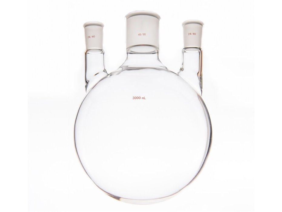 MSE PRO Small Angle Three-Mouth Ball Bottle, Thick Wall and High Strength, Middle Grinding Mouth: 45/50, Side Grinding Mouth: 24/40, 3000mL