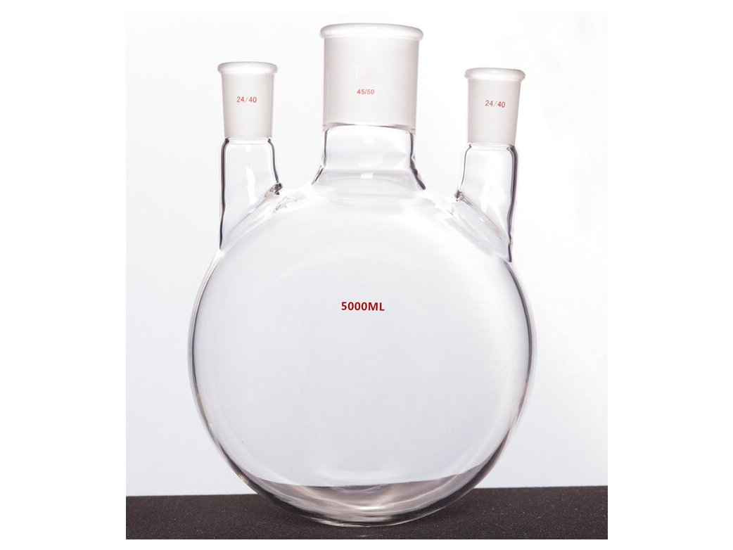 MSE PRO Straight Three-Mouth Ball Bottle, Thick Wall and High Strength, Middle Grinding Mouth: 45/50, Side Grinding Mouth: 24/40, 5000mL