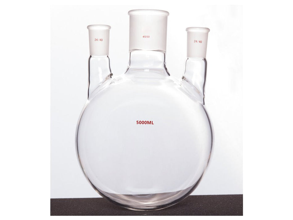 MSE PRO Straight Three-Mouth Ball Bottle, Thick Wall and High Strength, Middle Grinding Mouth: 45/50, Side Grinding Mouth: 24/40, 5000mL