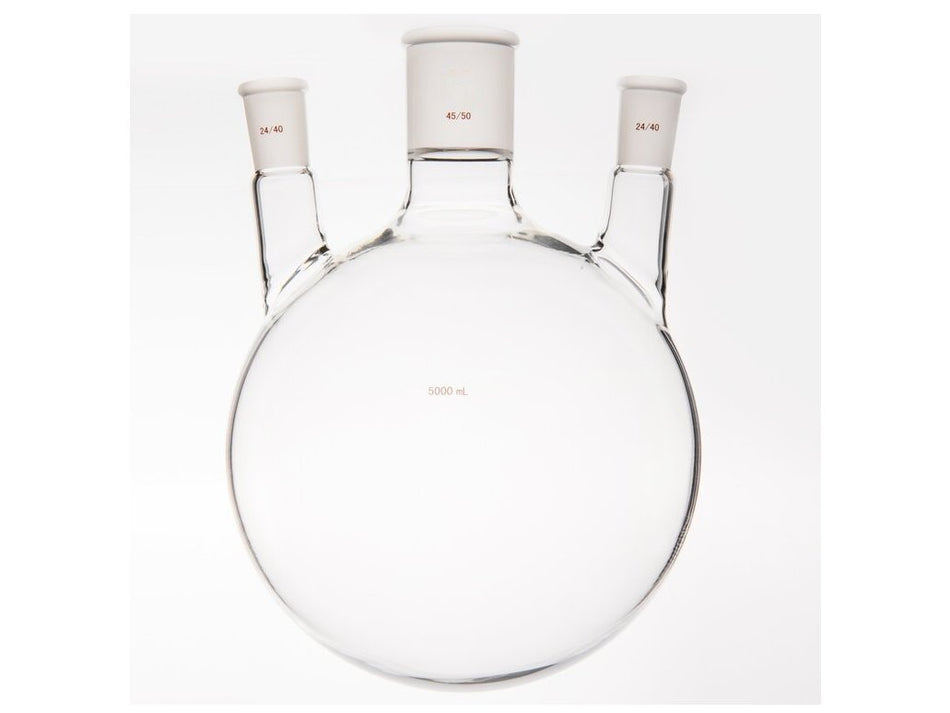MSE PRO Small Angle Three-Mouth Ball Bottle, Thick Wall and High Strength, Middle Grinding Mouth: 45/50, Side Grinding Mouth: 24/40, 5000mL