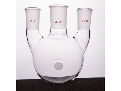 MSE PRO Straight Three-Mouth Ball Bottle, Thick Wall and High Strength, Middle Grinding Mouth: 29/42, Side Grinding Mouth: 24/40, 500mL