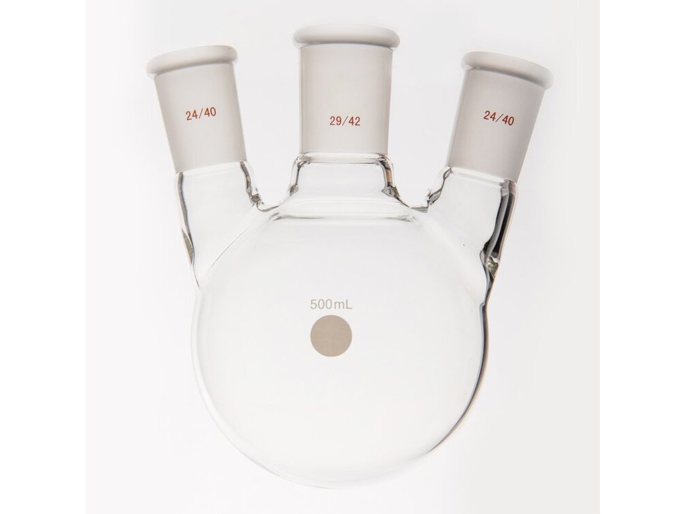 MSE PRO Small Angle Three-Mouth Ball Bottle, Thick Wall and High Strength, Middle Grinding Mouth: 29/42, Side Grinding Mouth: 24/40, 500mL