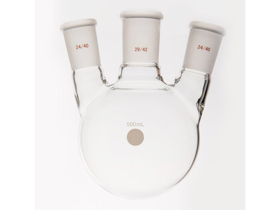MSE PRO Small Angle Three-Mouth Ball Bottle, Thick Wall and High Strength, Middle Grinding Mouth: 29/42, Side Grinding Mouth: 24/40, 500mL