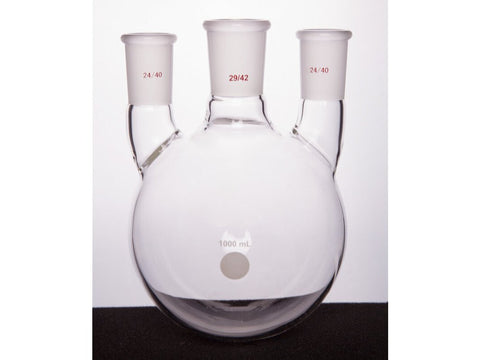 MSE PRO Straight Three-Mouth Ball Bottle, Thick Wall and High Strength, Middle Grinding Mouth: 29/42, Side Grinding Mouth: 24/40, 1000mL