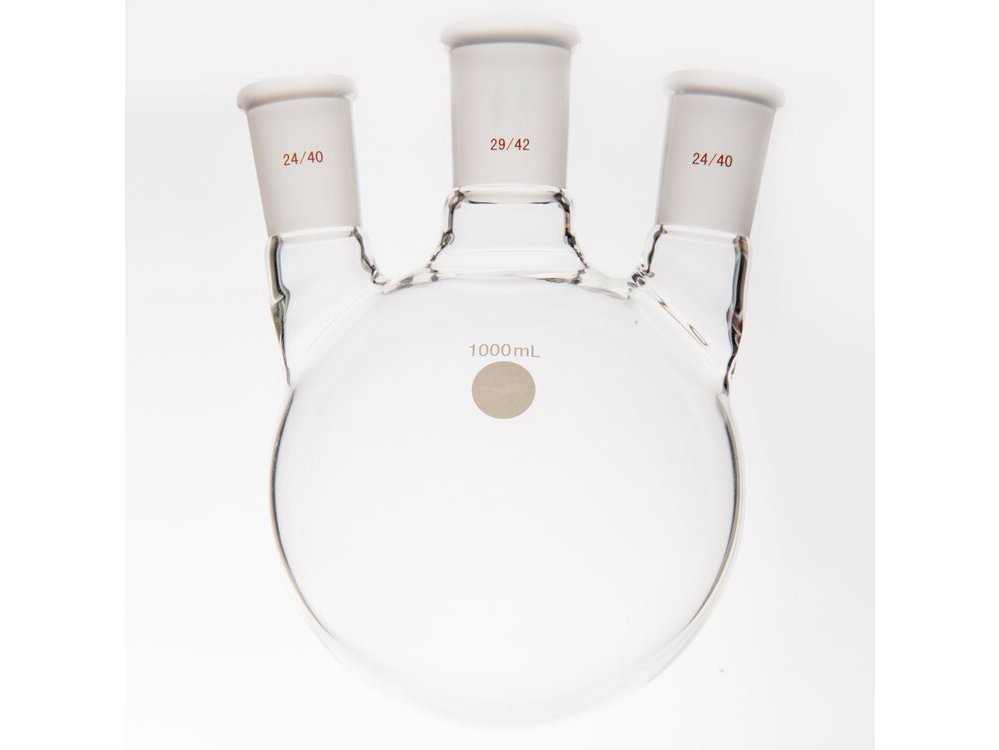 MSE PRO Small Angle Three-Mouth Ball Bottle, Thick Wall and High Strength, Middle Grinding Mouth: 29/42, Side Grinding Mouth: 24/40, 1000mL