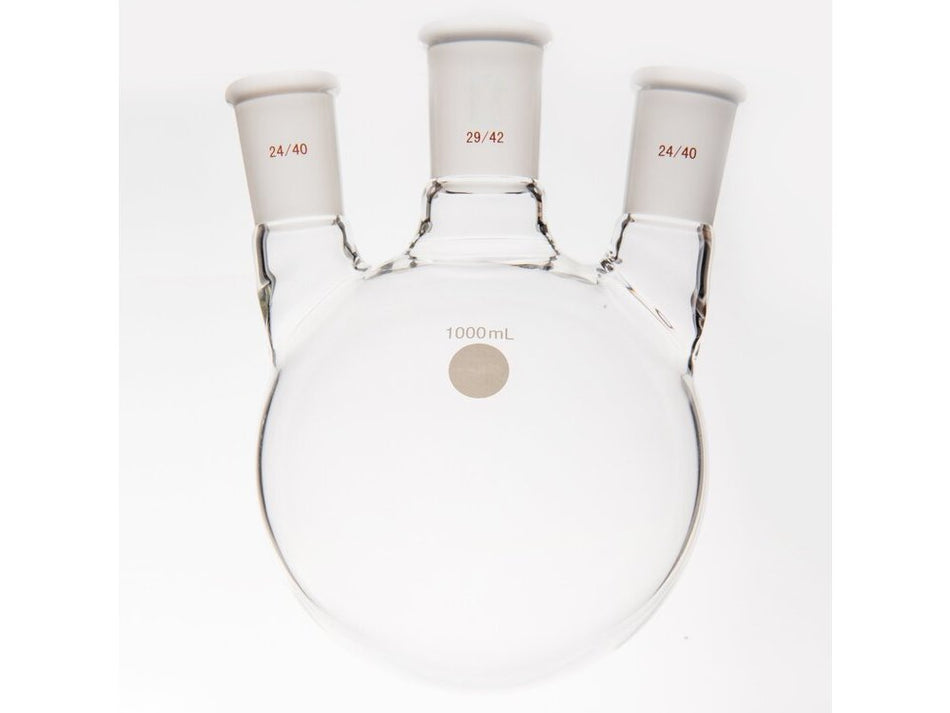 MSE PRO Small Angle Three-Mouth Ball Bottle, Thick Wall and High Strength, Middle Grinding Mouth: 29/42, Side Grinding Mouth: 24/40, 1000mL