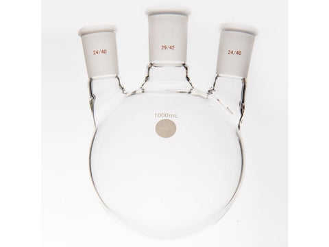 MSE PRO Small Angle Three-Mouth Ball Bottle, Thick Wall and High Strength, Middle Grinding Mouth: 29/42, Side Grinding Mouth: 24/40, 1000mL