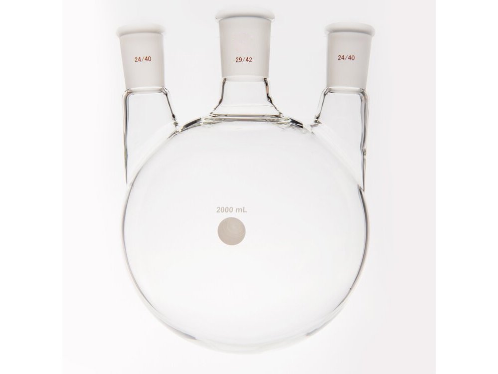 MSE PRO Small Angle Three-Mouth Ball Bottle, Thick Wall and High Strength, Middle Grinding Mouth: 29/42, Side Grinding Mouth: 24/40, 2000mL