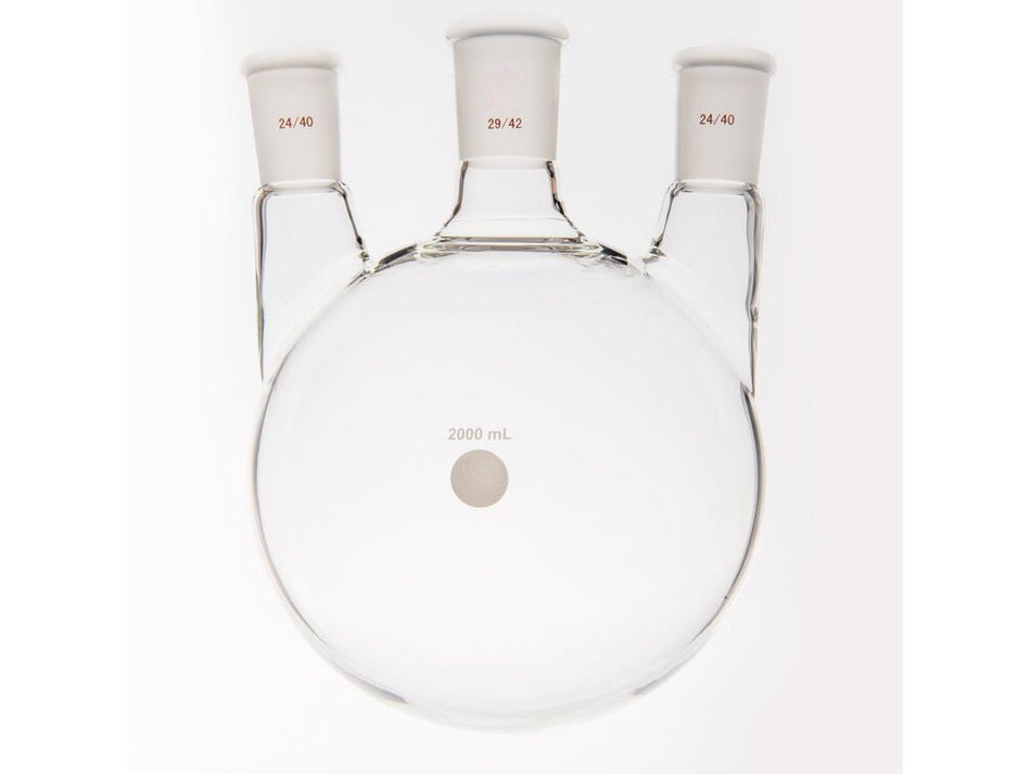 MSE PRO Small Angle Three-Mouth Ball Bottle, Thick Wall and High Strength, Middle Grinding Mouth: 29/42, Side Grinding Mouth: 24/40, 2000mL
