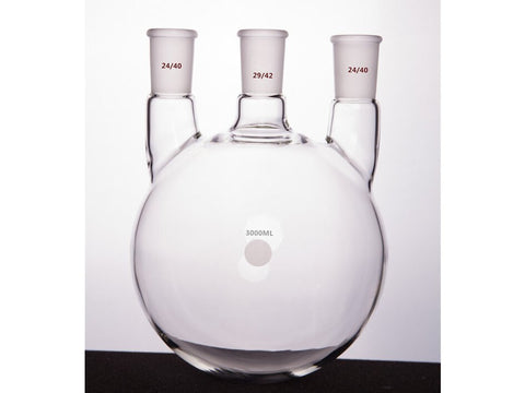 MSE PRO Straight Three-Mouth Ball Bottle, Thick Wall and High Strength, Middle Grinding Mouth: 29/42, Side Grinding Mouth: 24/40, 3000mL