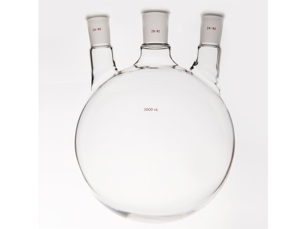 MSE PRO Small Angle Three-Mouth Ball Bottle, Thick Wall and High Strength, Middle Grinding Mouth: 29/42, Side Grinding Mouth: 24/40, 3000mL