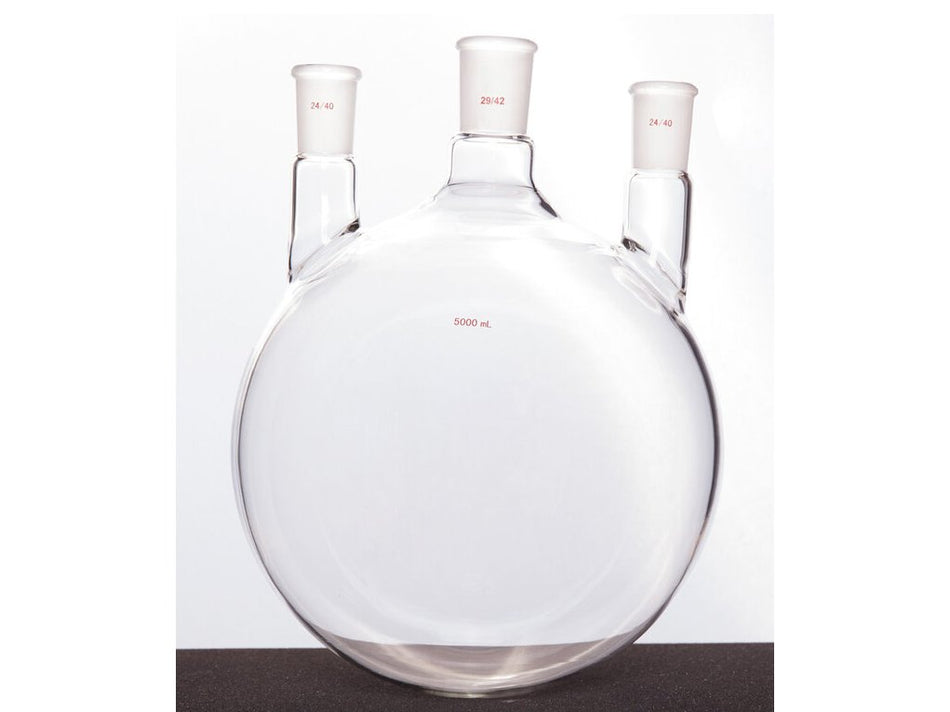 MSE PRO Straight Three-Mouth Ball Bottle, Thick Wall and High Strength, Middle Grinding Mouth: 29/42, Side Grinding Mouth: 24/40, 5000mL