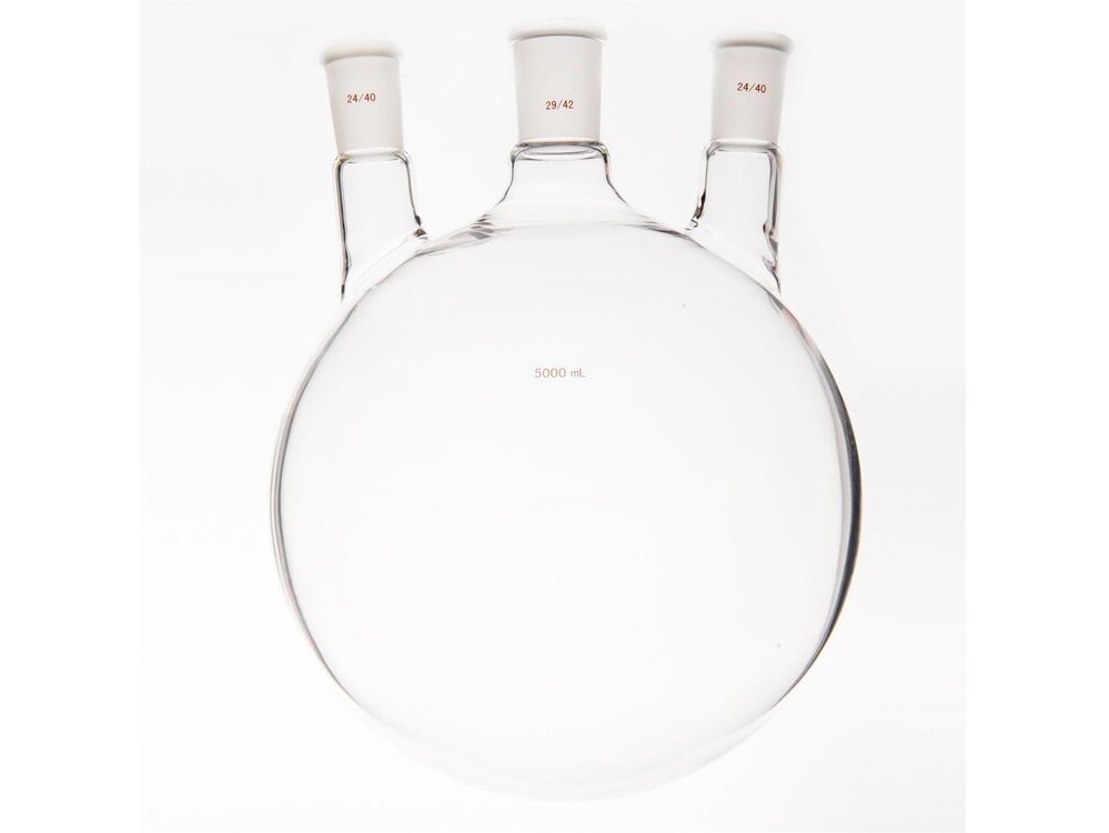 MSE PRO Small Angle Three-Mouth Ball Bottle, Thick Wall and High Strength, Middle Grinding Mouth: 29/42, Side Grinding Mouth: 24/40, 5000mL