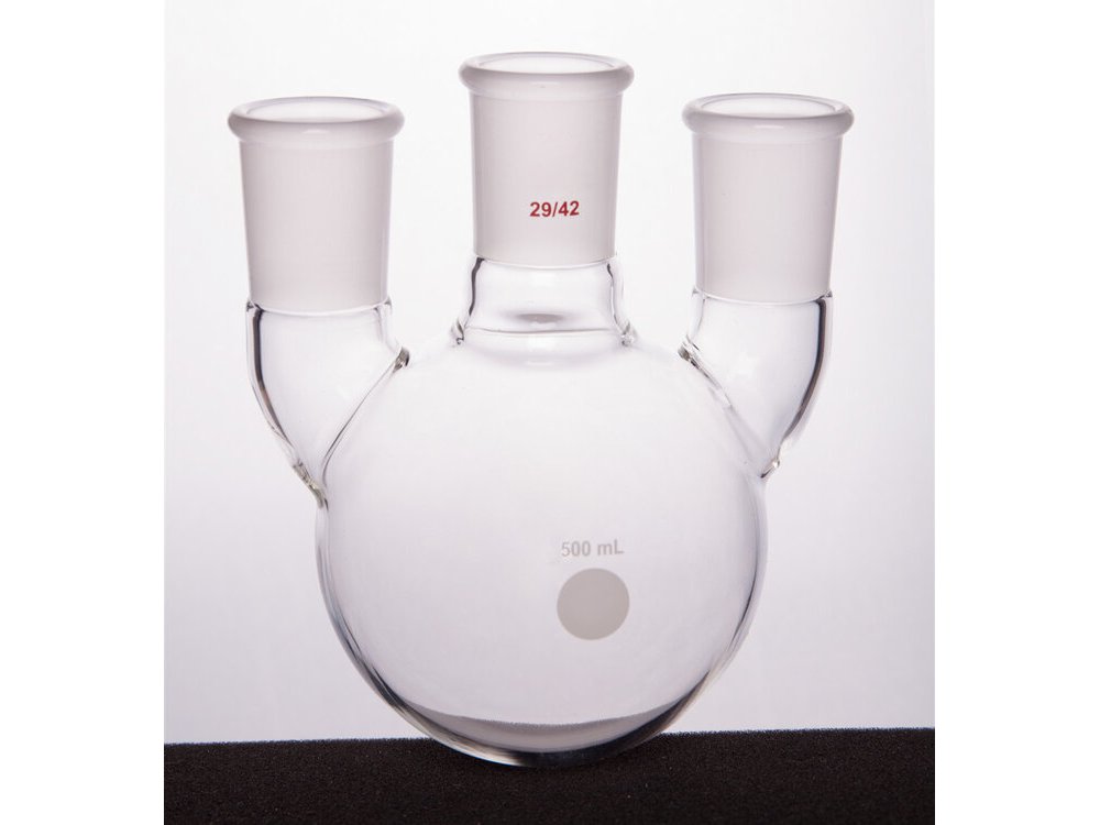 MSE PRO Straight Three-Mouth Ball Bottle, Thick Wall and High Strength, Middle Grinding Mouth: 29/42, Side Grinding Mouth: 29/42, 500mL