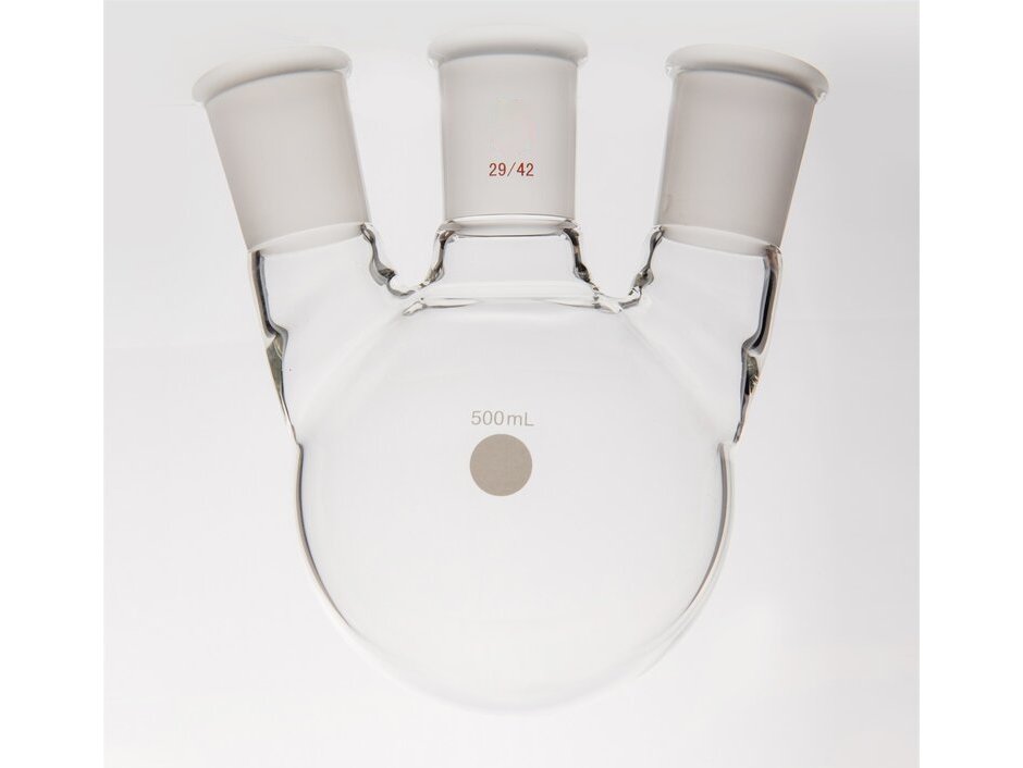 MSE PRO Small Angle Three-Mouth Ball Bottle, Thick Wall and High Strength, Middle Grinding Mouth: 29/42, Side Grinding Mouth: 29/42, 500mL