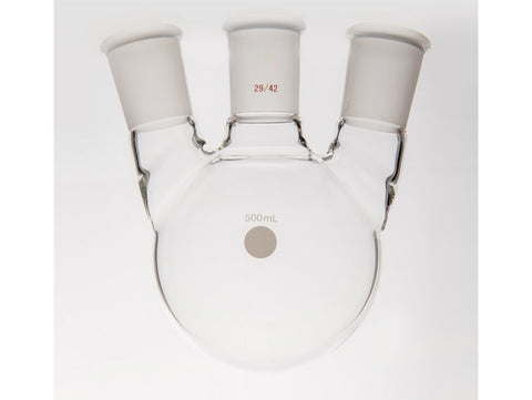 MSE PRO Small Angle Three-Mouth Ball Bottle, Thick Wall and High Strength, Middle Grinding Mouth: 29/42, Side Grinding Mouth: 29/42, 500mL