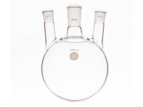 MSE PRO Small Angle Three-Mouth Ball Bottle, Thick Wall and High Strength, Middle Grinding Mouth: 29/42, Side Grinding Mouth: 19/22, 1000mL