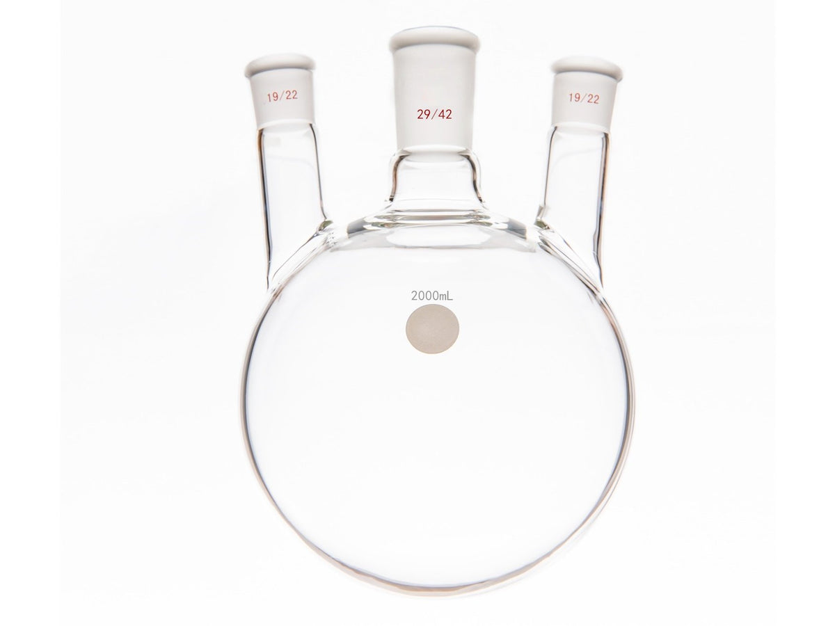 MSE PRO Small Angle Three-Mouth Ball Bottle, Thick Wall and High Strength, Middle Grinding Mouth: 29/42, Side Grinding Mouth: 19/22, 2000mL